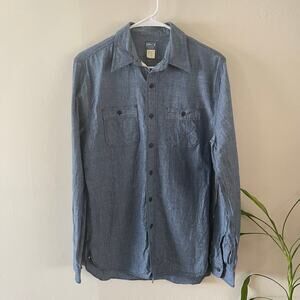 RRL Double RL Work Shirt Mens Small 15" Denim Chambray Blue Cotton Long Sleeve
